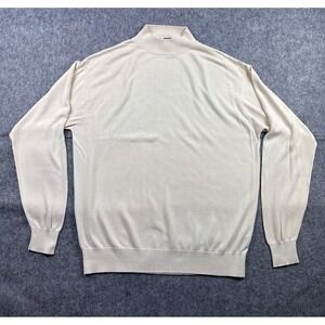 Kevoman Mens L Silk Mock Neck Sweater Beige Long Sleeve Pullover Preppy Academia